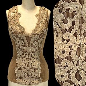 BKE Gimmicks y2k grunge crochet lace ribbed tank top fitted bodycon stretchy‎